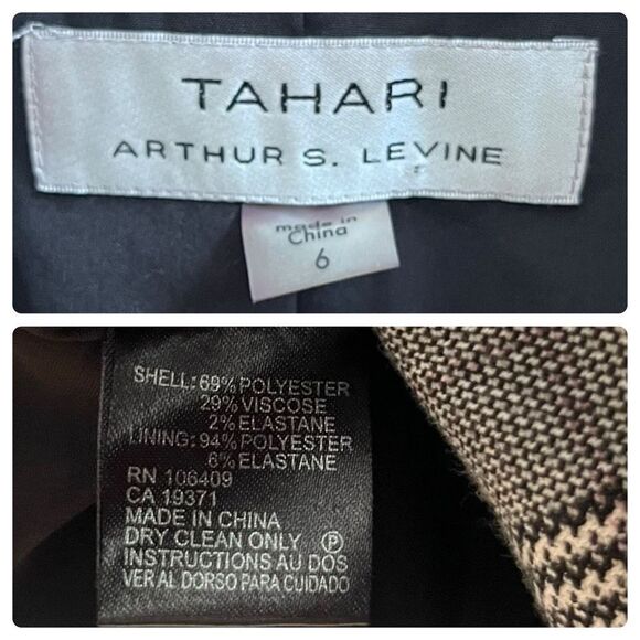 Tahari Arthur S Levine Flaw Glen Chek Pattern Ruffle Cuff Button Blazer Size 6 - Picture 11 of 12